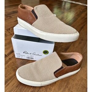 Robert Graham Mens Sz 10 Slip On Nico Loafers  Breathable Ivory W/ Brown Leather